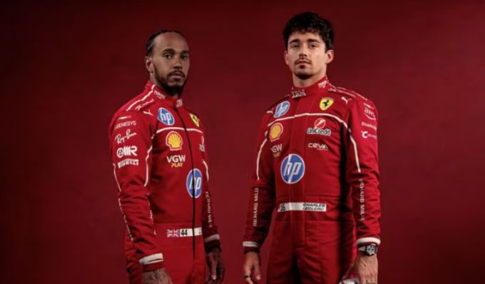 Lewis Hamilton en Charles Leclerc F1 Ferrari